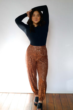 Sequined Jogger in Cinnamon