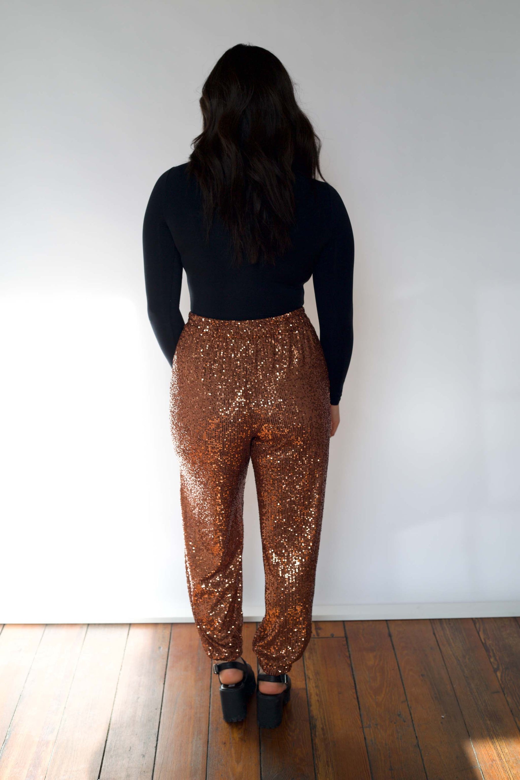 Sequined Jogger in Cinnamon