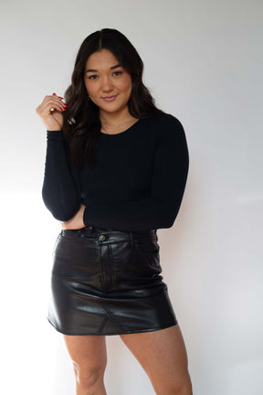 AGOLDE Black Leather Asymmetrical Mini Skirt