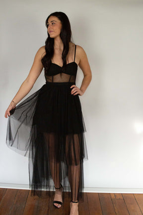Corset Tiered Gown in Black
