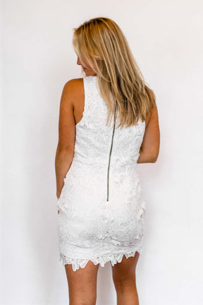 Sleeveless White Lace Dress