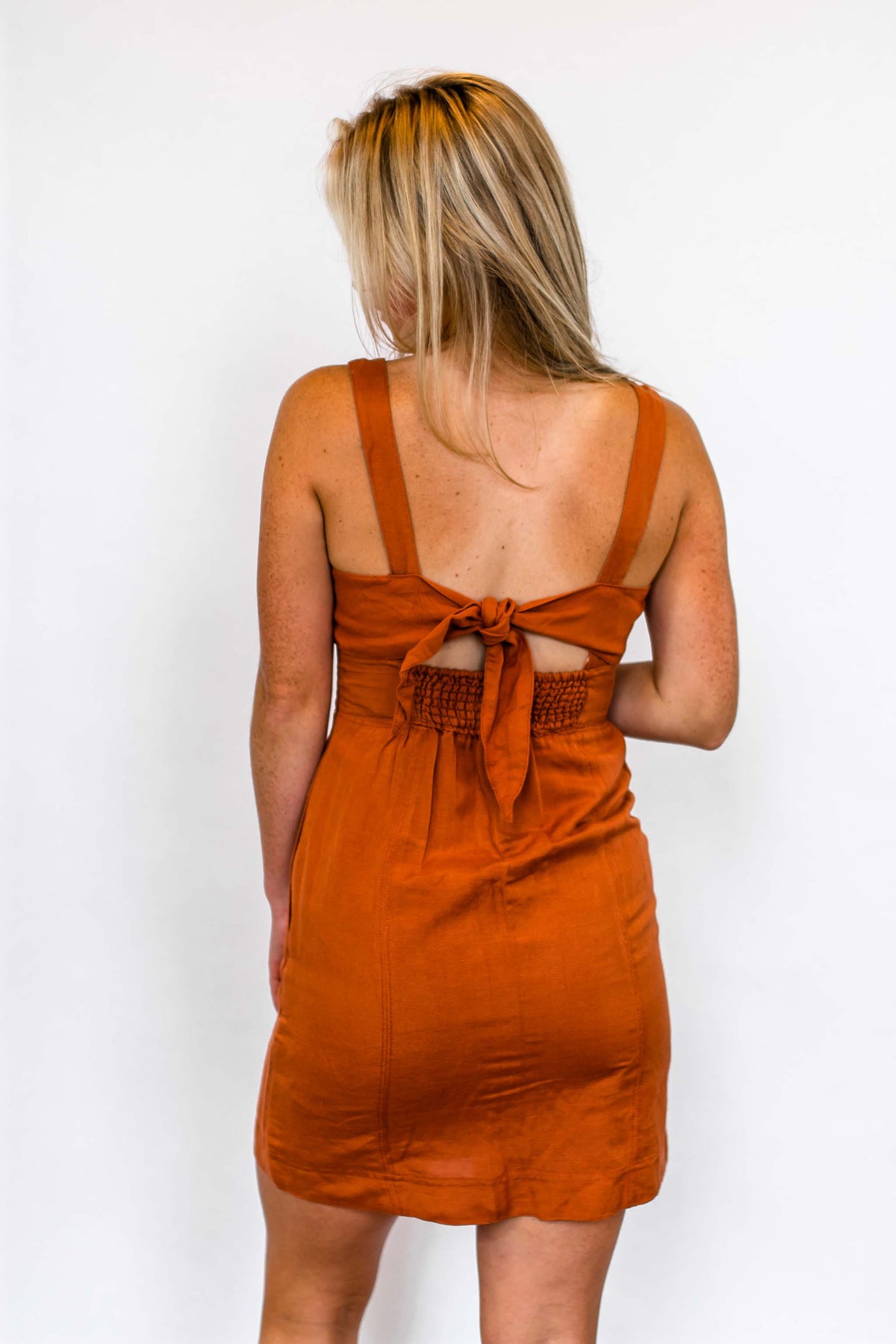Anthropologie Burnt Orange Open Back Mini Dress